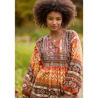 Joe Browns Blouson Sleeve Beaded Tunic in Rustic Tapestry at Nordstrom, Size 16