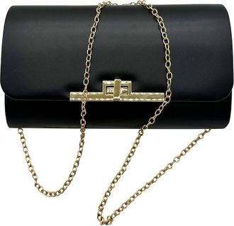 Generic Womens Plain Evening Clutch Bag - Small Elegant Party & Wedding Handbag with Turn Lock Closure and Detachable Shoulder Chain Purse for Ladies (Black)