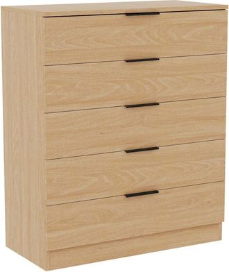 Home Discount Trega 5 Drawer Chest of Drawers Modern Bedroom Storage Unit, H 90 x W 66 x D 36 cm, Pine