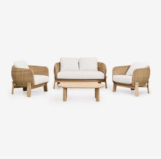 Sklum Sklum - Set da giardino Leilan con divano 2 posti, 2 poltrone e tavolino in legno di acacia e rattan
