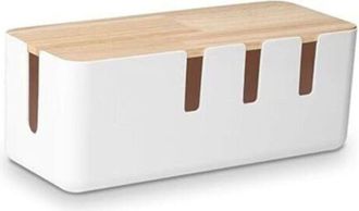 OEM Caja De Almacenamiento Para Cables - 30 5 X 12 5 X 11 5 Cm - Tapa De Madera - Para Escritorio Y Tv - 2 Tomas Orientables Usb - 1 Unidad