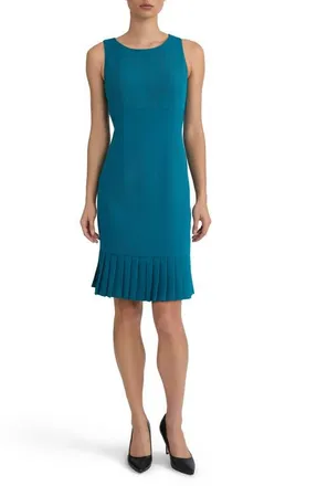 Kasper Pleated Sleeveless Sheath Dress in Bottle Teal at Nordstrom, Size 10