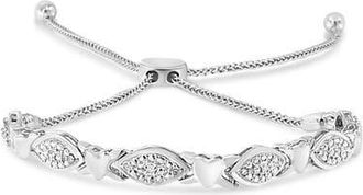House of Brilliance Silver Diamond Accent Alternating Marquise Shape and Heart Links Bolo Bracelet at Nordstrom