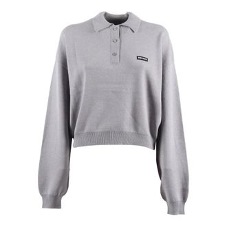 Rotate Slinky Knit Polo - Dames - Ronde hals truien - Grijs - S - Wol - Truien & Vesten