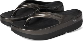 Oofos Oomega Oolala Stacked Womens Wedge Shoes Titanium Mirror : 7 M