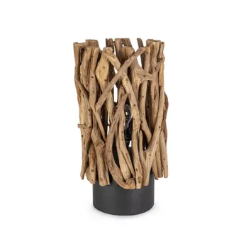 BIZZOTTO Lampada Da Tavolo In Teak Marrone Rustica Da Interni - Ananya