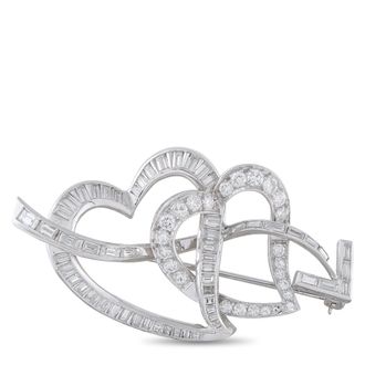Luxury Bazaar Platinum 3.0ct Diamond Interlocking Heart Brooch MF07-062426
