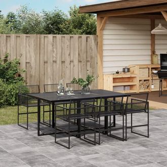 Berkfield Home 7 Piece Garden Dining Set Black Poly Rattan
