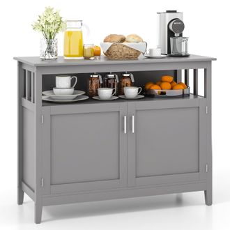 Costway Costway Modern Storage Cabinet Kitchen Buffet Server Sideboard w/ Shelf in Grey