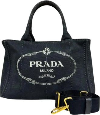 Prada Pre-owned Canapa Schoudertas - Dames - Vintage Shopper - Zwart - ONE Size - Vintage