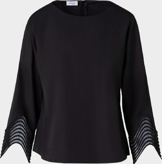 Akris Waved Lace Cuffs Cotton Poplin Blouse