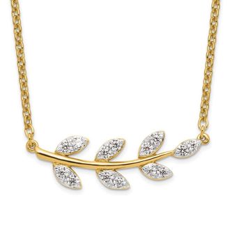 Diamond2Deal 14K Yellow Gold 0.40 Ct Lab Grown Diamond Branch with Leaves Necklace 18 Clarity VS, Color G-H