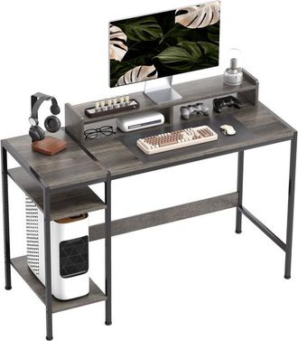 HOMCOM Homcom - mesa de escritorio con estantes laterales soporte para monitor ajustable y estructura móvil para oficina estudio 120x48x85,5 cm gris carbón