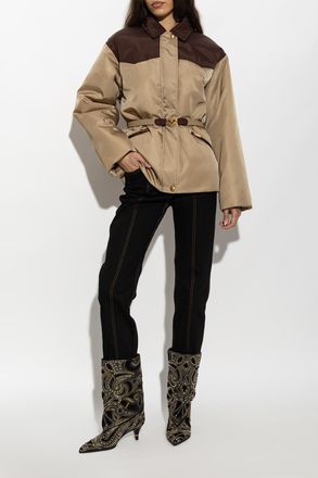Versace Insulated Belted Jacket, Womens, Brown