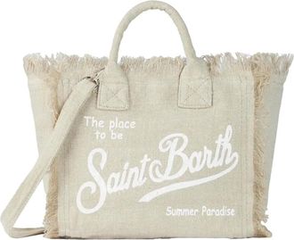 MC2 Saint Barth Tote Bags, female, Beige, Size: ONE SIZE Beige Linen Bag with Embroidered Logo