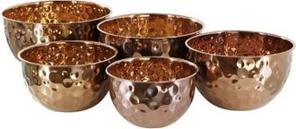 MegaChef Hammered Bubble Texture 5 Piece Stainless Steel Serving Bowl Set in Copper at Nordstrom