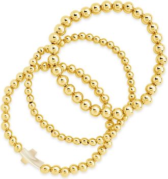 Sterling Forever Mother of Pearl Cross Beaded Bracelet Set