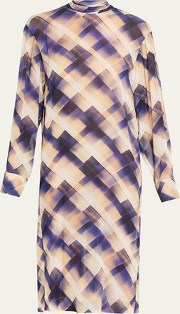Dries Van Noten Doddy Scarf-Neck Check-Print Midi Dress