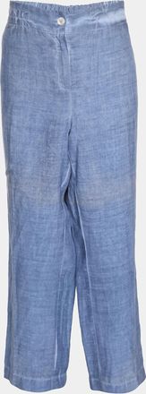 Marina Rinaldi Voyage By Marina Rinaldi Blue Linen Trousers