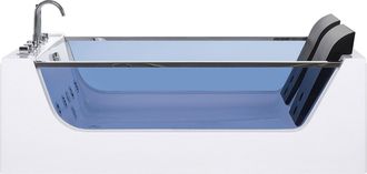 Beliani Ba&ntilde;era De Hidromasaje De Acr&iacute;lico Sanitario Blanco Frontal Transparente Con Led Rectangular 107 X 156 Cm Estilo Moderno Curacao