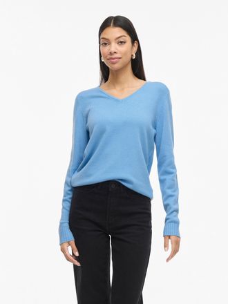 Vila V-Ausschnitt-Pullover VILA VIRIL V-NECK L/S KNIT TOP - NOOS, Damen, Gr. XS, all aboard detail:schwarz melange, Feinstrick, Obermaterial: 50% Viskose, 