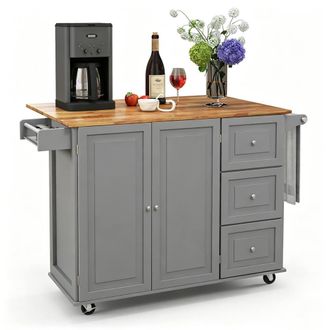Costway Costway Serving Cart with Rubber Wood Drop leaf Tabletop in Grey