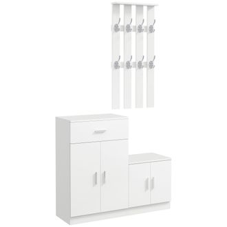 HOMCOM Homcom Scarpiera Con Appendiabiti A Combinazione Per Ingresso E Camera Da Letto Legno 100x32x187cm Bianco