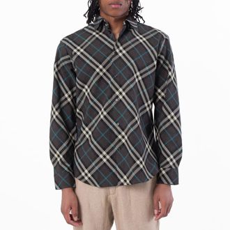 Burberry Check Pattern Button-Up Shirt, Size Medium