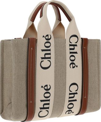 Chlo&eacute; Womens Woody Handbag White - Brown 1 Linen Handbags Hand Bags