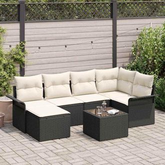 vidaXL Vidaxl - Conjunto De Sof&aacute; De Jard&iacute;n Con Coj&iacute;n 7 Pcs Negro Polirat&aacute;n