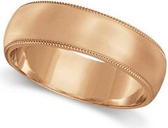 Allurez Mens Wedding Band Dome Comfort-Fit Milgrain 14k Rose Gold (5 mm)