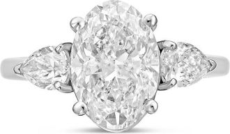 Diana M. Jewels Platinum lab grown 6ct oval diamond ring with pears on the sides