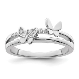 Diamond2Deal Sterling Silver Rhodium plated Cubic Zirconia Butterflies Ring