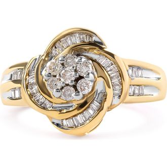 House of Brilliance 10K Yellow Gold 1/2 Cttw Diamond Flower Swirl Cocktail Ring at Nordstrom, Size 7