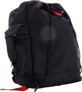 Gucci Black Techno Canvas Animalier Web Drawstring Backpack Large (Authentic Pre-Loved)
