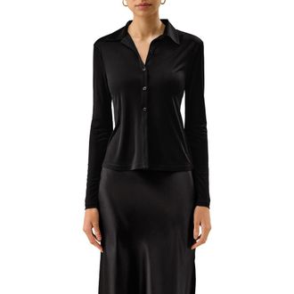 LilySilk Basic Slim Silk Jersey Shirt in Black at Nordstrom, Size Medium
