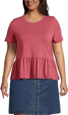 Lands End Short Sleeve Lightweight Jersey Crew Neck Peplum Tee in Soft Mojave Rose at Nordstrom, Size 3X