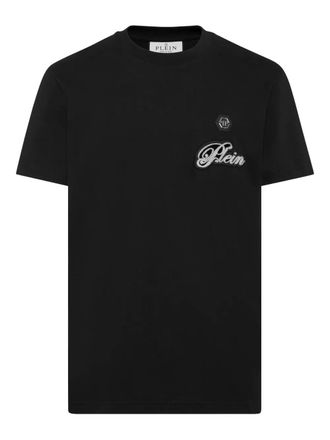 Philipp Plein Mens Logo-embroidered T-shirt - Black Cotton - Size Large