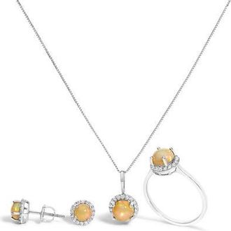 House of Brilliance 10K Gold Gemstone and 3/8 Cttw Diamond Halo Jewelry Set in White | Multi Opal at Nordstrom