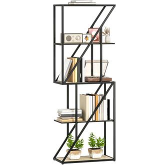 HOMCOM Homcom Librer&iacute;a De 5 Niveles, Estanter&iacute;a Para Libros Industrial Con Estantes Abiertos Y Marco De Acero, Para Sal&oacute;n, Dormitorio, 60x30x165 Cm, Roble