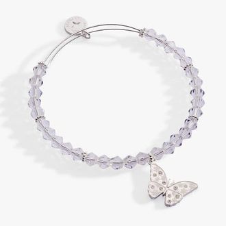 Alex and Ani Glass Butterfly Beaded Charm Bangle in Silver at Nordstrom