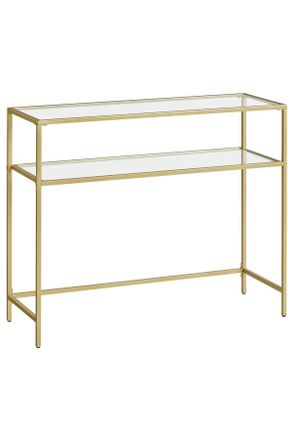 Boxxx Konsolentisch, Goldfarben, Metall, Glas, rechteckig, eckig, 100x80x35 cm, einfacher Aufbau, Wohnzimmer, Wohnw&auml;nde, Wohnwand-Serien