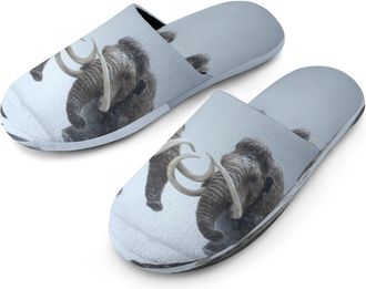 Generic Two Woolly Mammoths Fighting Mens Cozy Memory Foam Slippers Warm Cotton House Shoes Comfy Slipper for Indoor Outdoor