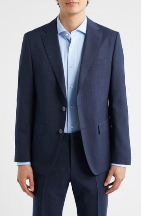BOSS Hutson Slim Fit Navy M&eacute;lange Virgin Wool Sport Coat in Dark Blue at Nordstrom, Size 46 Regular