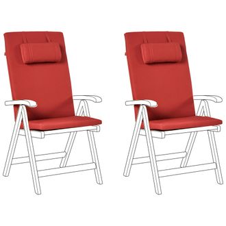 Beliani Conjunto De 2 Cojines Para Silla De Jard&iacute;n Asiento Y Respaldo Acolchado Con Reposacabezas Rojo Java/amantea Premium