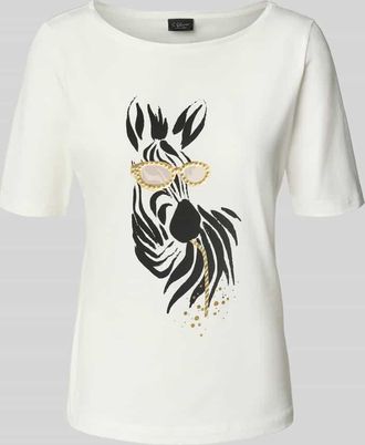 s.Oliver Black Label Slim Fit T-Shirt aus Baumwoll-Mix in Offwhite, Größe 40