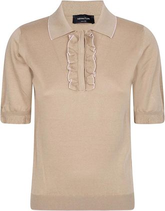 Fabiana Filippi Zijden en stretch katoenen polo shirt - Dames - Polos - Beige - 2XS - Katoen - Tops
