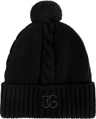 Dolce & Gabbana Accessoires, Dames, Zwart, ONE Size, Wol, Wool Beanie With Embroidered Logo