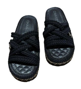Chanel Black Rope Slides Size 37