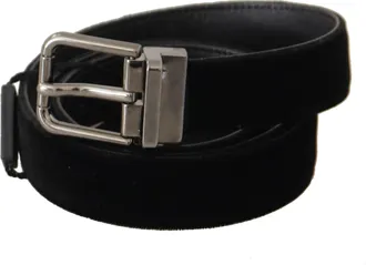 Dolce & Gabbana Black Cotton Silver Tone Metal Buckle Mens Belt